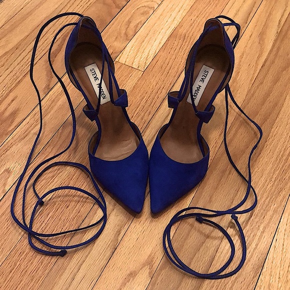 Steve Madden Shoes - ✨STEVE MADDEN✨Raela Royal Blue Size 7 Leather Stiletto Heel Long Wrap Laces